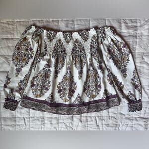 Show Me Your Mumu Cream Purple Paisley Floral Smocked Off Shoulder Top - Small